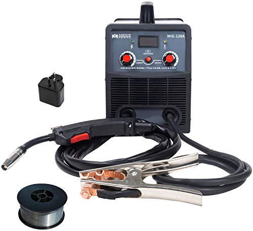 Amico MIG-130, 130 Amp MIG/Flux Cored Wire Gasless Welder, 110/230V Dual Voltage Welding Soldering Machine