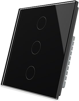LIVOLO Schwarzer Zwischenschalter, Wand-Touch-Lichtschalter (kein Neutral), einpoliger Glühbirnen-Wandschalter mit LED-Anzeige, kratzfestes gehärtetes Glas, 3-Gang-2-Wege, VL-B603S-3BG