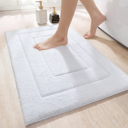 DEXI Badteppich rutschfeste,weicher Badezimmerteppich Wasserabsorbierend Badematte maschinenwaschbar Badvorleger für Dusche,Badewanne und Toilette, Weiß, 50 x 80 cm