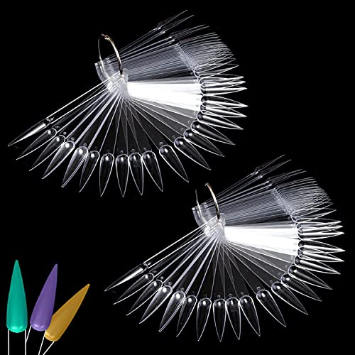 100 pièces Nail Art Conseils Lot de 100 bâtonnets d'échantillons d'ongles avec anneau en métal pour salon de manucure et débutants (transparent)
