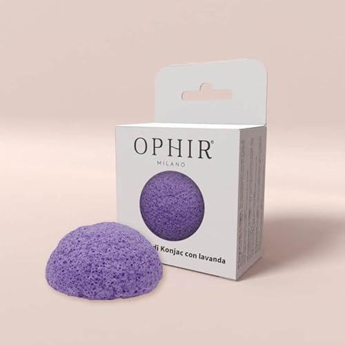 OPHIR Spugna Konjac con Lavanda - Spugna viso naturale - Spugna viso per la pulizia e l'esfoliazione con proprietà calmanti, lenitive e rilassanti