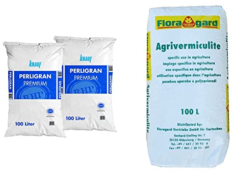 Knauf Gartenbau Perlite Perligran 2-6 mm 2x100 L • zur Erden- und Substratverbesserung • 200 L & Vermiculite 100 L Brutsubstrat für Reptilien in Terrarien Abdeckmaterial im Kübel