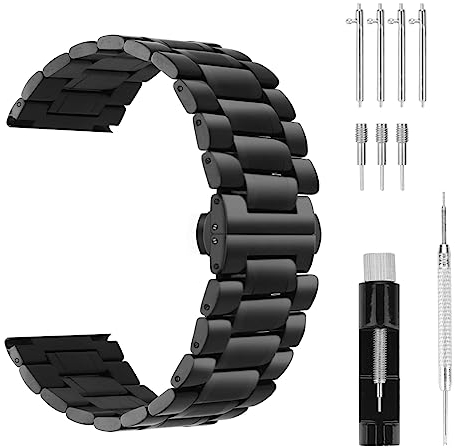 Cobee Dicke Edelstahl Uhrenarmbänder, 20 mm 22 mm Uhrenarmbänder Schnellverschluss Ersatz Metallarmband Butterfly Schnalle Armband Ersatz Metall Uhrenarmband Faltschließe (22mm)