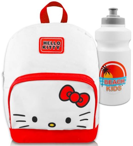 Hello Kitty Mini Backpack Set - 10 Hello Kitty Backpack with Front Pocket for Girls Plus Bottle | Hello Kitty Purse Bundle, Hello Kitty Mini Backpack, Hello Kitty Backpack for Girls, Hello Kitty