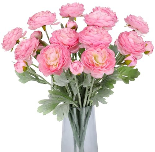 Hawesome 6pcs Peonies Artificial Flowers 18Heads Artificial Pink Silk Flowers 21 Ranunculus Flowers with Long Stems Fake Peonies Bouquets for Table Centerpiece Wedding Home Decoration