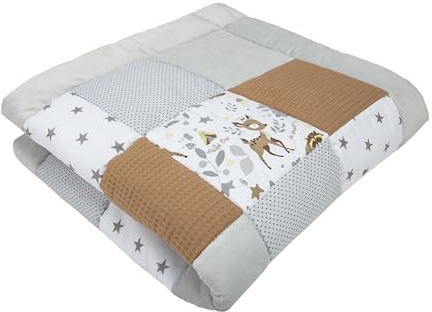 Medi Partners Krabbeldecke für Baby Spielmatte 100% Baumwolle Krabbelmatte - 100x100cm Krabbeldeck Dick Weich Decke Laufgittereinlage Babydecke Minky Waffel Spielbogen (Reh)