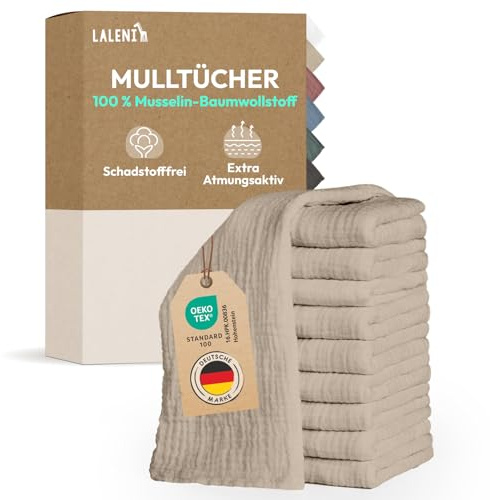 Laleni Spucktücher Baby im 10er Set aus Reiner Baumwolle - schadstofffreie Mulltücher weich 70x70 - saugstarke Mussellintücher Baby - Musselin Tuch als Mullwindel waschbare Mulltücher - Beige