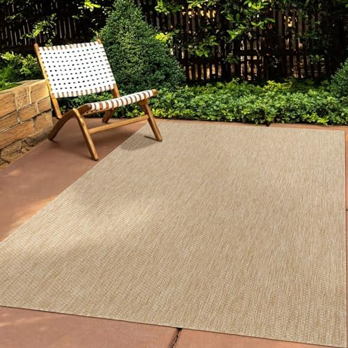 Taracarpet In & Outdoor Teppich Wetterfest Wohnzimmer Balkon Küchenteppich Terrassenteppich Flachgewebe Sisaloptik Meliert Einfarbig Natur beige 140x200 cm