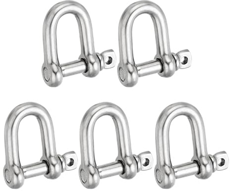 PATIKIL Grillo Perno a Vite M10 3/8 1146lbs, 5 Confezioni Grilli Anello a D Acciaio Inossidabile 304 per Catene Fune Metallico Esterno, Argento