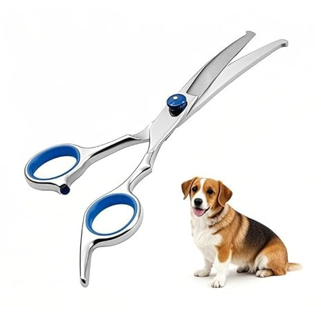 NJCXOLA Tijeras de aseo profesionales para perros y gatos de acero inoxidable, tijeras curvadas, ideales para cara, patas, cuerpo, peluquería animal de compañía