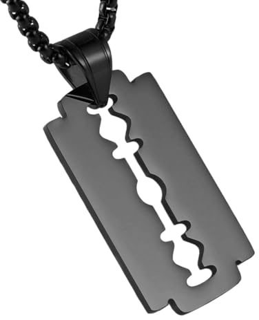 HZMAN Pendentif plaque d'identité en acier inoxydable pour homme en forme de lame de rasoir, Acier inoxydable, Pas de gemme
