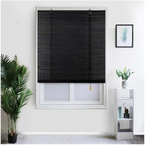 Svarta bambupersienner, retro bamburullgardiner, 60 % ljusfiltreringspersienner, rullgardiner av bambu, integritetsgardiner, naturliga rullgardiner, 40–160 cm breda, BxH-90 x 160 cm/35 x 63 tum