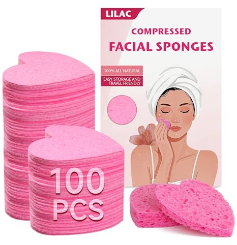 100 Count Compressed Facial Sponges 100% Natural Cellulose Eco-Friendly Makeup Sponges for Gentle Cleansing, Exfoliating & Stubborn Makeup Removal Travel for Women (pink)