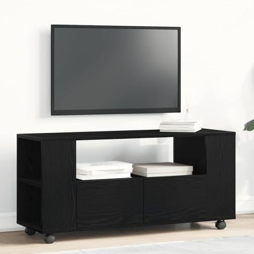 Gecheer Mobile Porta TV con Ruote Rovere Nero 102x34,5x43 cm Truciolato,Mobiletto,Porta TV,Moderno,Mobile TV Soggiorno,Porta TV,Mobiletto TV Moderno,Armadio per TV,Consolle TV,Mobile per TV,P862479