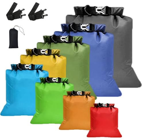 Waterproof Dry Bag Set 8 Pcs – Lightweight & Large Capacity Dry Bags, Ripstop Waterproof Dry Bag in 12L, 10L, 8L, 5L, 3.5L, 3L, 2.5L, 1.5L, Roll-Top Storage Sack for Camping, Hiking, Boating & Fishing