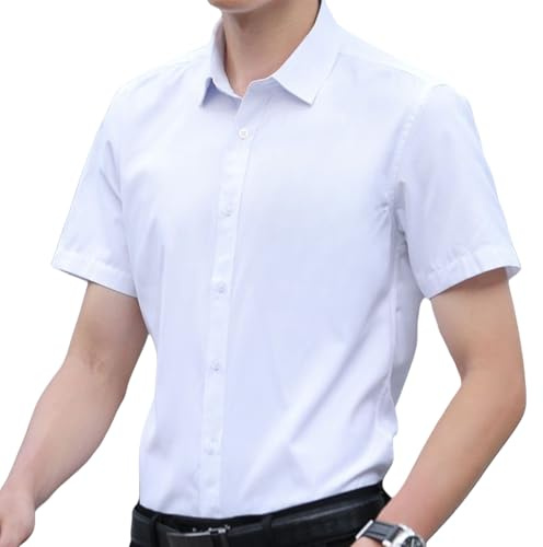 JiaYouLC Men's Short Sleeve Shirts for Men Classic Stretch Casual Shirts with Standard Collar (UK, Alpha, XL, Regular, Regular, White)
