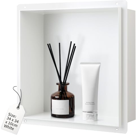 DBREAKS Nicchia Doccia Incasso 30 x 30 x 10 cm, Nicchia per Doccia, Nicchie Bagno Singolo Strato, Ripiano Nicchia Mensole Bagno, per Bagnoschiuma Shampoo Articoli Toeletta (Bianco)