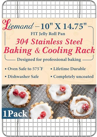 Cooling Racks for Cooking and Baking - 10x14.75 Oven Safe Premium Stainless Steel Heavy Duty Baking Rack Tight-Wire, Fits Jelly Roll Pan for Roasting & Grilling & Cooking - 1 Pack