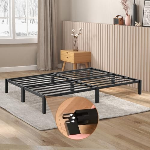 DORAFAIR Base de Cama Doble 140x190 cm con Base Integrada, Montaje Fácil sin Tornillos para 2 Personas Adultas, Metal, Negro