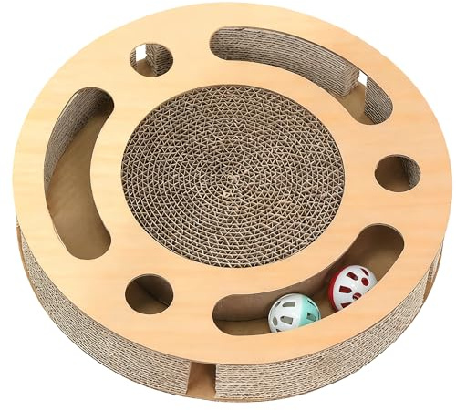 YUNIQUE Scratching Pad Ball Track Cat Toy for Indoor Cats,Round Busy Box Scratcher with Bell Ball