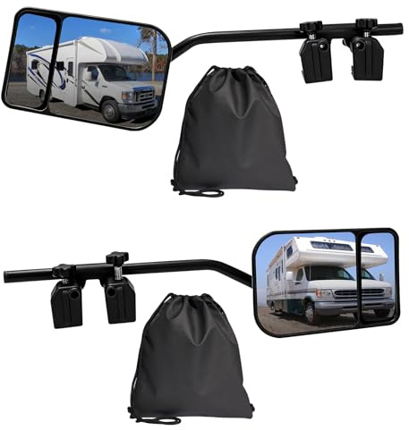 ANTREATU 2 Pack Convex Caravan Towing Mirrors, Clip-On car towing mirrors with Dual Storage Bags, 360° Rotatable Adjustable caravan mirrors Secure Dual-Clamp Fixation for Trailer RV Motorhome