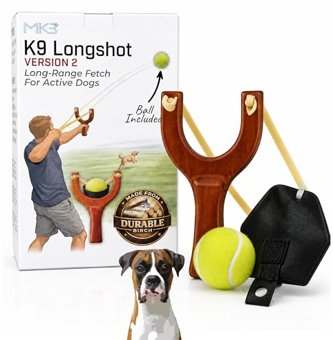 MK3 Dog Ball Launcher Chucker | XL Pouch Fires Tennis Balls & Dog Toy Balls | Long Distance Fetch Thrower | Solid Birch Wood | Retro Design | Ball Included