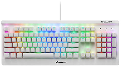 Sharkoon Skiller Mech SGK3 Mechanische Gaming Tastatur US-Layout (mit RGB Beleuchtung braune Kailh Schalter PBT-Tastenkappen-Set) weiß