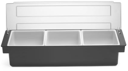 HENDI Zutatenbehälter, Schwarzer ABS Kunststoff mit transparentem Polykarbonat Deckel, mit 3 weißen Polypropylen Kunststoffeinsätzen, 480x150x(H) 100mm