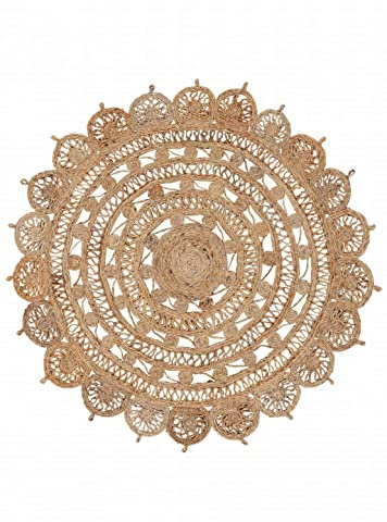 carpetfine Juteteppich Cate Rund Naturfarbe Ø 150 cm handgewebt aus Jute | Moderner Naturteppich Uni im Boho - Style Teppich Rund für Wohnzimmer, Schlafzimmer und Küche