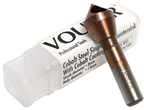 Vouyar Cobalt Steel Single End Countersink Drill Bit with Cobalt Coating Finish for Hard Metal Wood, 90 Degree M35 HSS, 8MM Round Shank, 14MM Body Diameter