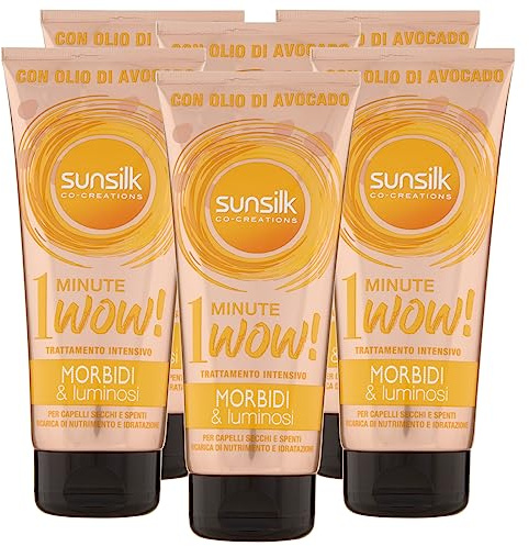 Sunsilk Intensive Behandlung 1 Minute Wow, weich und hell, Maske für trockenes und stumpfes Haar mit Avocadoöl, nährende und feuchtigkeitsspendende Wirkung - 6 Flaschen à 180 ml