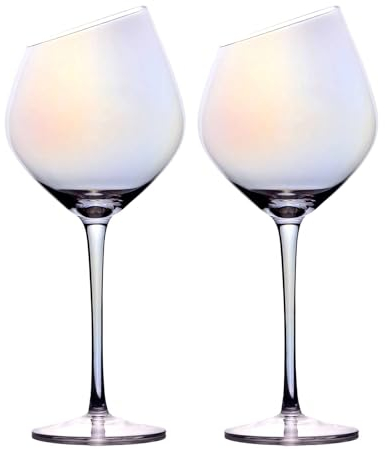 INTIRILIFE 2x Wein Glas mit moderner Kante - 470 ml Füllmenge und Regenbogen Schimmer - Rotwein Glas Kelch Spülmaschinenfest Kristallglas stoßfest