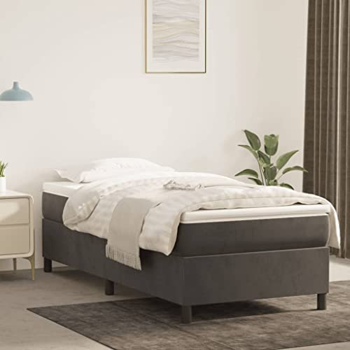 Coavain Boxspringbett Dunkelgrau 90x200 cm Jugendbett Einzelbett Polsterbett Betten Schlafzimmer Bett Modernes Bettgestell für Erwachsene & Jugendliche Bettgestellrahmen