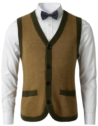 Herrtröja väst solid stickad lätt termisk kofta, DXL stor och hög väst, Olivbrun, 3XL