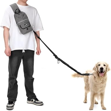 Pecute Joggingleine Hunde mit Umhängetasche, Freihändige Hundeleine mit Lagerungsfunktion, Elastische Laufleine für Hunde, zum Spazierengehen, Laufen, Joggen & für Aktivitäten im Freien