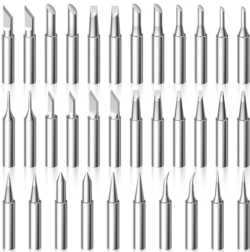 Lot de 34 pannes de fer à souder, 900M-T, en cuivre, sans plomb, kit de pannes à souder en cuivre, socle à souder, panne de fer à souder universelle, pointes de fer à souder pour soudage (argenté)