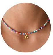 TINGN Collar Colorido con Inicial de Cuentas para Niñas y Mujeres - Gargantilla Bohemia Hecha a Mano - Joyería para Adolescentes, Regalos de Cumpleaños
