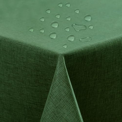 ATsense Tischdecke Abwaschbar Dunkelgrün, Abwischbare Tischdecken Wasserabweisend Lotuseffekt, Fleckabweisend Table Cloth Leinenoptik, Tischtuch 100x140 cm Rechteckig