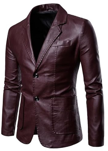 ABARTY Veste en Cuir pour Hommes, Coupe Cintrée, Blazer Noir pour Hommes, Revers en Simili Cuir, Manteaux De Costume, Veste De Moto, Veste Décontractée Intelligente, Style Motard, Vestes Et Blaz
