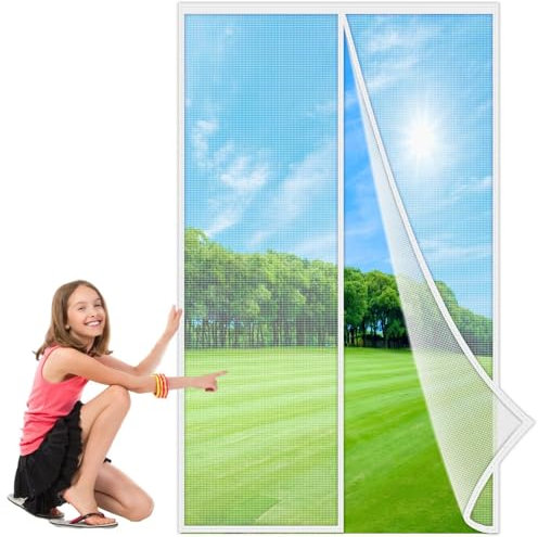 Insektenschutzrollo für Türen 295x175 cm, Netz Vorhänge, Moskitonetz Tür, Insektenvorhang, Magnet Fliegengitter Tür Insektenschutz, mit Klettverschluss Weiß, Verstärkte