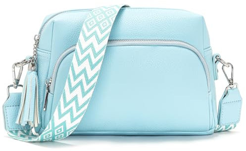 Rorimyth Umhängetasche Damen Klein Hellblau Kleine Handtasche Damen Crossbody Bag Damen Veganes Leder Verstellbarer Und Abnehmbarer Schultergurt