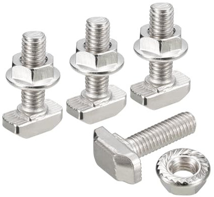 QUARKZMAN M6*20 Conjunto de Tornillos de Cabeza de Martillo, 30pcs Perno de Caída en Ranura en T Deslizantes T-Nut con 30pcs Tuercas Hexagonales de Brida para Serie 30 Aluminio Perfil