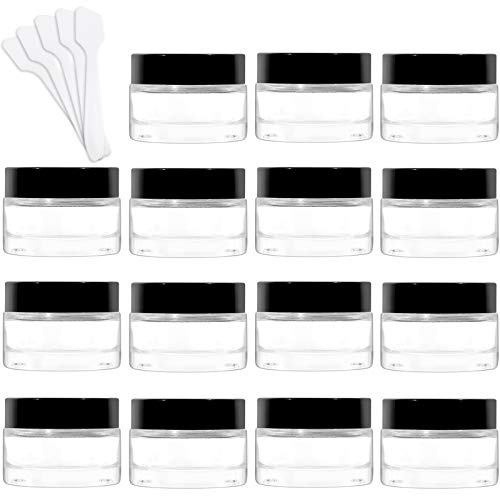 Clear Glass Jars-15 Pack,1 oz Round Glass Jars with Black Lids | 30 ml Empty Refillable Cosmetic Container Jars for Powder, Lotion and Cream