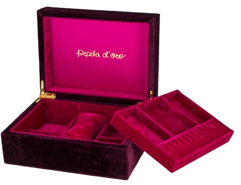 Giorgia Schmuckbox für Damen – Zweilagige Schmuckaufbewahrung mit Schubladen – Samt Schmuckbox - Schmuckkästchen mit Fächern für Ringe, Ketten, Armbänder & Ohrringe, Geschenk Schmuck Organizer