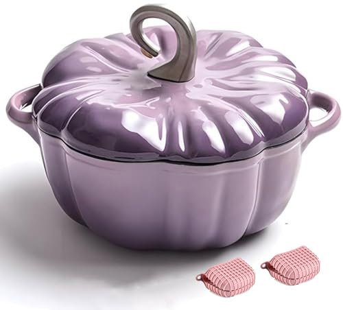 XLDZ Kokotte aus Gusseisen mit Beschichtung, Dutch Oven Form, Suppen- und Eintopf, kompatibel mit mehreren Herden, inklusive Deckel und Ofenhandschuhen (Violett)