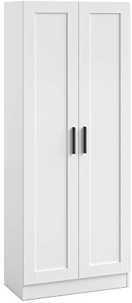 Tall Storage Cabinet, Wooden Pantry Cabinets Freestanding Narrow Tall Cupboard Sideboard with 2 Doors & Adjustable Shelves Organizer Unit for Living Room, Bedroom, Kitchen and Hallway (White)