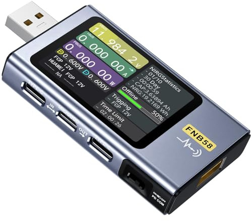 USB Tester,FNB58 USB Messgerät 0-7A 4-28V Voltmeter Amperemeter Digital USB-Tester mit Bluetooth Trigger und Schnellladeerkennung USB C Messgerät