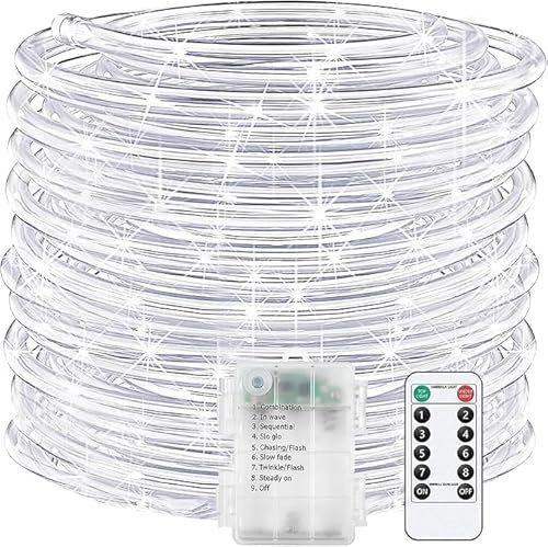 SHANJIA Cadena de Luces LED, 7m/23ft 50LED manguera Batería cadena de luces para exterior e interior 8 modos Guirnalda Luces para dormitorio fiesta jardín Navidad (Blanco)