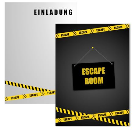 EventBoxx Escape Room Lot de 12 invitations avec ou sans sacs de fête | Escape Game Party Cartes d'invitation pour anniversaire d'enfant fille garçon | L'aventure d'anniversaire commence (invitations)