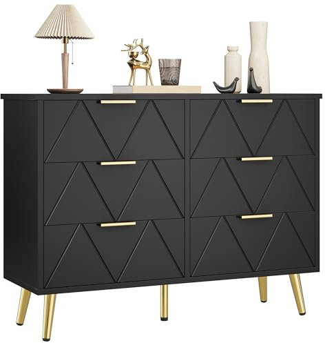 YITAHOME Kommode Schlafzimmer,Zeitgenössische 6 Schubladen,Schlafzimmermöbel,Breite Kommode Holz,Schlafzimmer Aufbewahrungseinheit,Schiebeschubladen,Büro Lounge Möbel Aufbewahrungsschrank,Schwarz